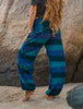 Warm High Crotch Harem Pants - Cashmilon Striped - Blue/Teal